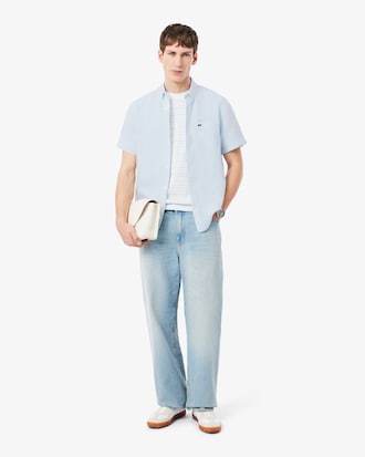 Camisa De Lino De Manga Corta Para Hombre