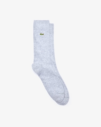 Chaussettes unies en coton m&eacute;lang&eacute; avec crocodile brod&eacute;