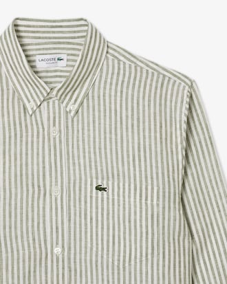 Camisa para hombre regular fit de lino a rayas