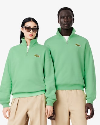 Loose Fit Zip Neck Badge Accent Sweatshirt