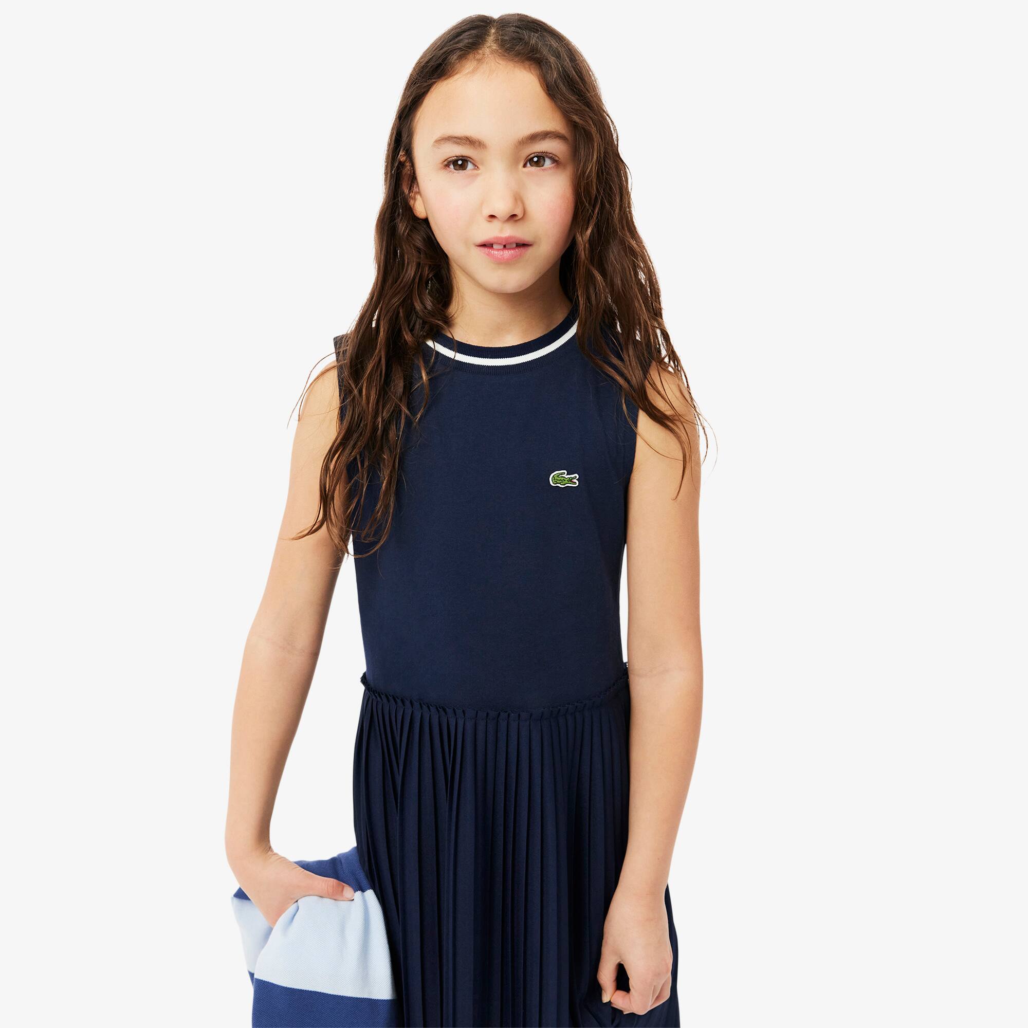 ラコステ Lacoste Kids Sleeveless Crew Neck Pleated Color Blocked Dress (Little ラコステ Lacoste Kids Sleeveless Polo Dress (Little