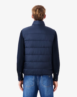 Chamarra de plumón corta, sin mangas y repelente al agua