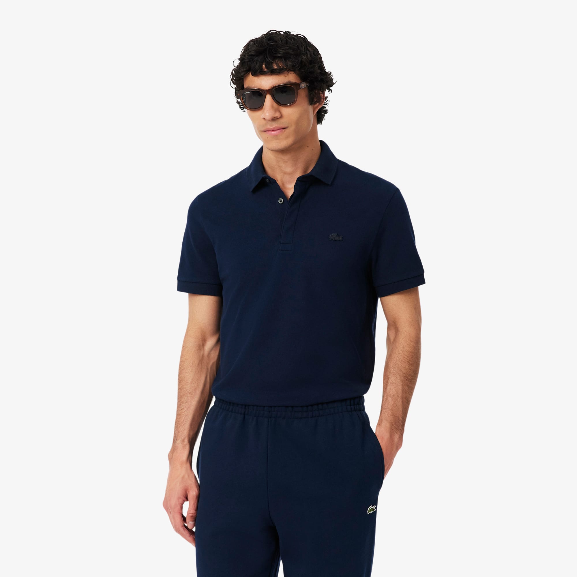 Lacoste Stretch Cotton Paris Regular Fit Polo Shirt In Navy Blue