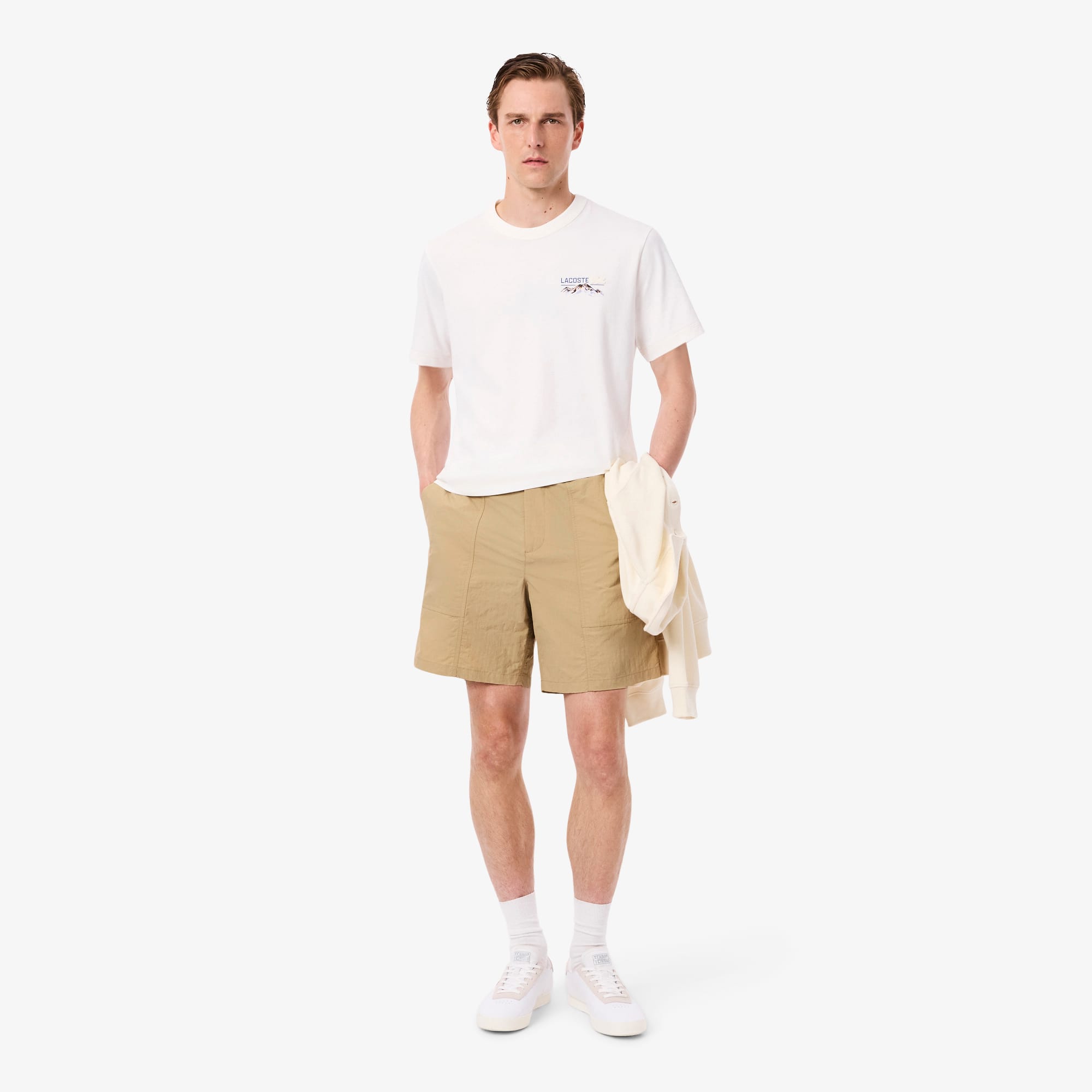 Lacoste Men's Water-repellent Wind Resistant Nylon Shorts - S - 3 In Neutral