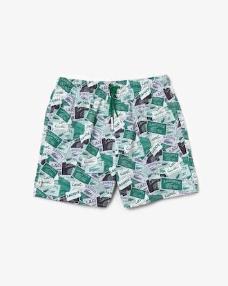 Men's Lacoste LIVE Heritage Label Print Light Swimming Trunks