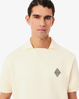 Loose Fit Badge Accent Fleece Polo Shirt