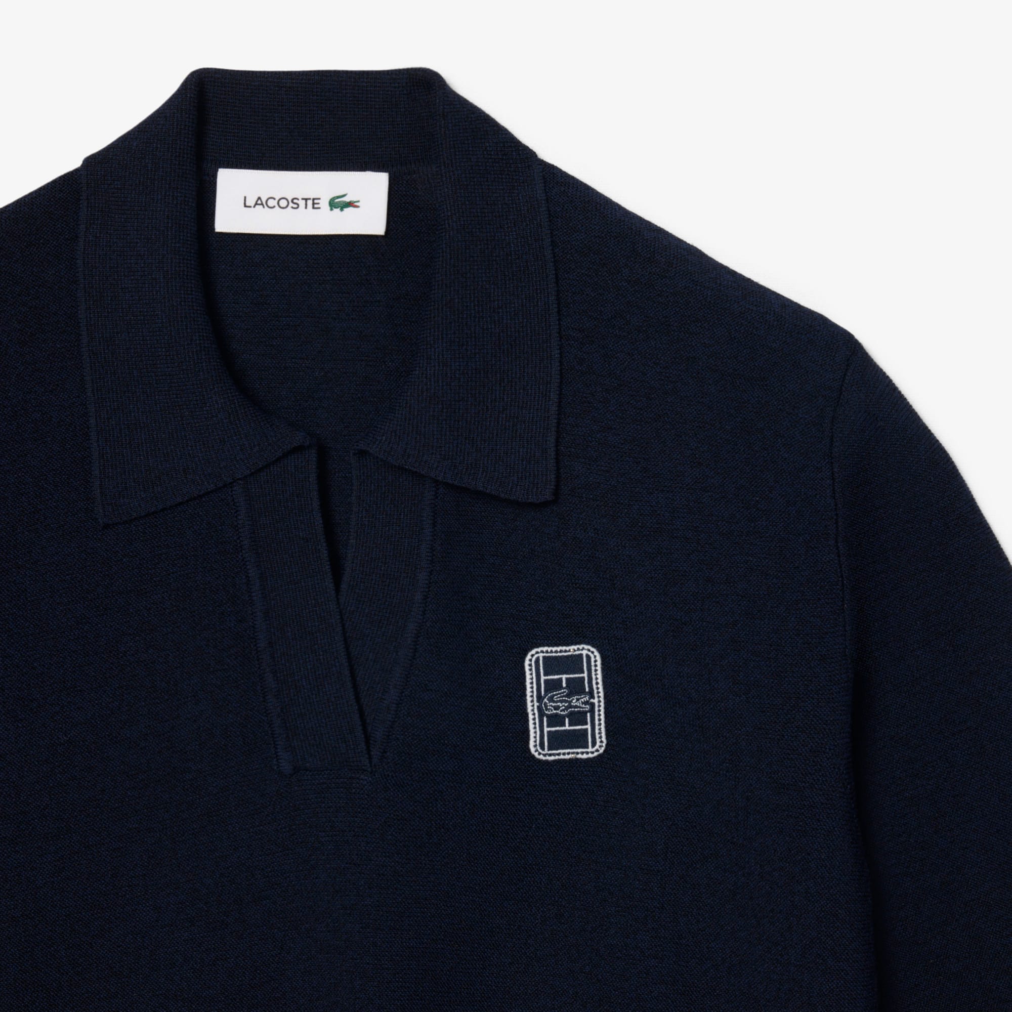 Regular Fit Open Neck Badge Accent Knit Polo Shirt