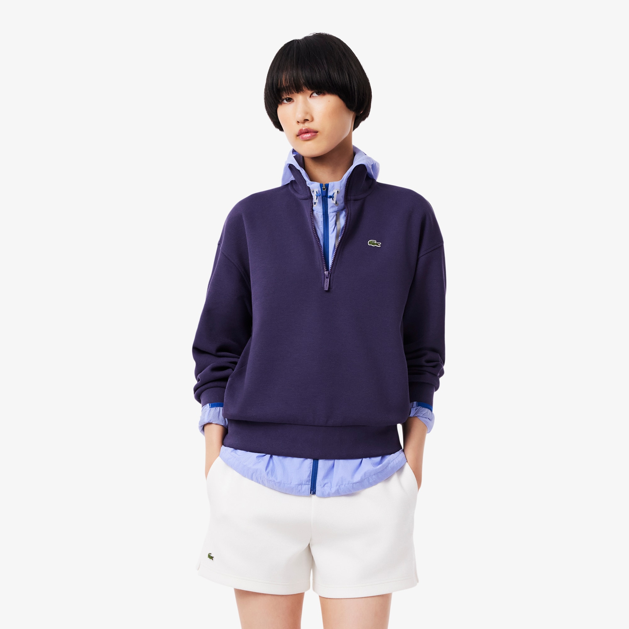 Lacoste Sudadera De Piqué Con Cuello Alto Y Cierre Purpura