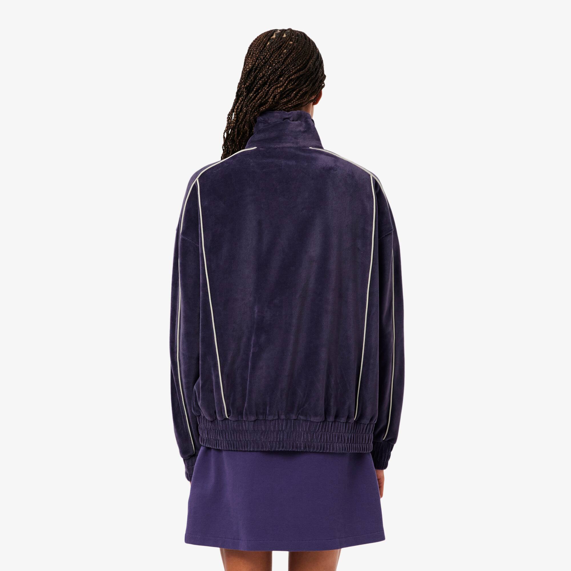 Women's Oversized Zip-Up Velour Sweatshirt - Sweaters