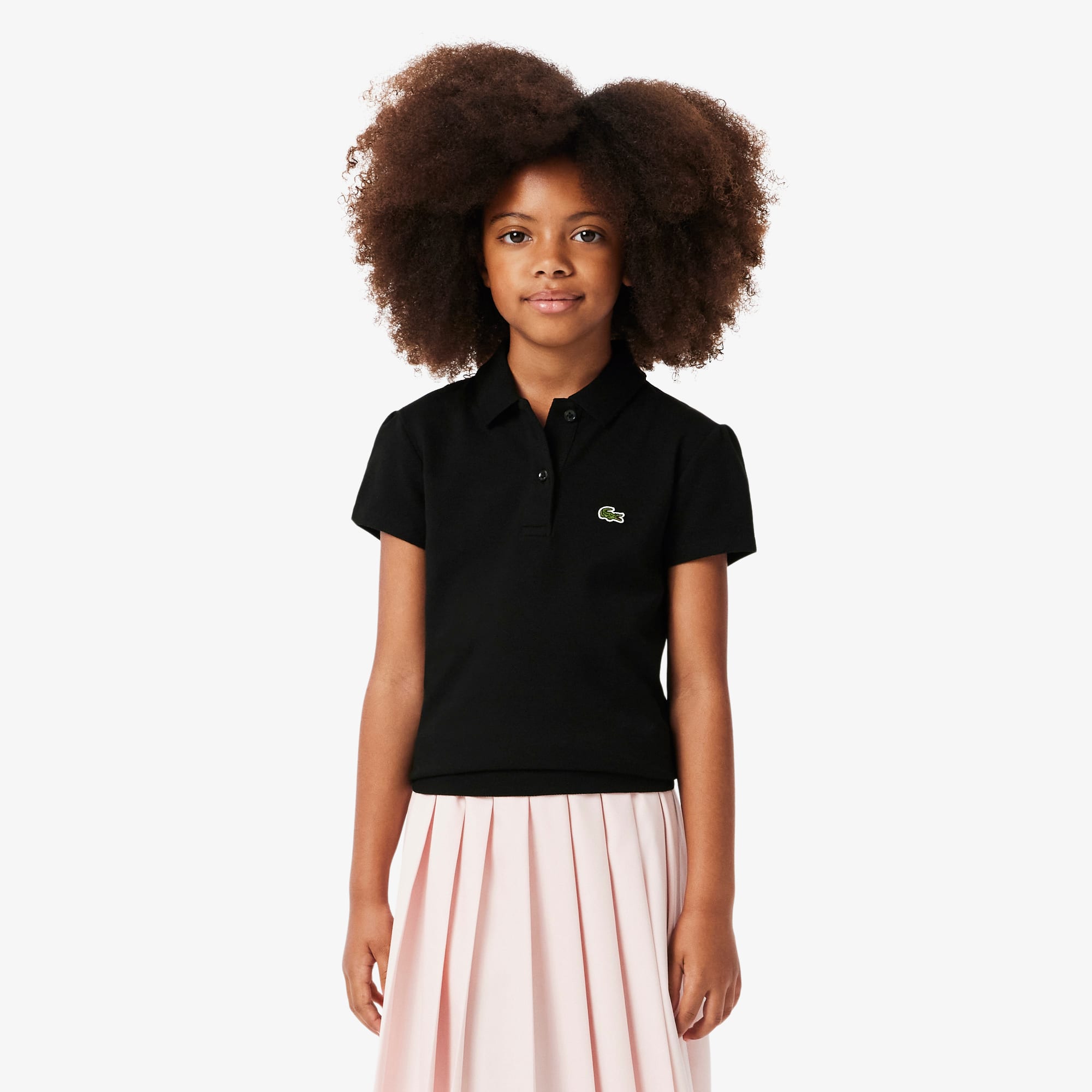 Lacoste Girls' Scalloped Collar Piqué Polo - 12 Years In Black
