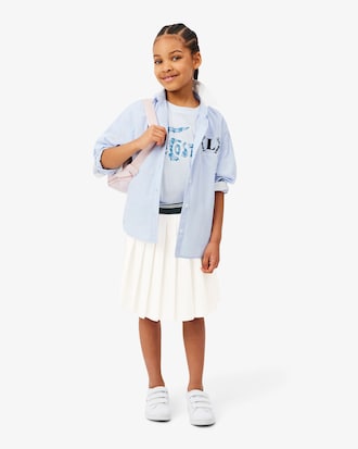 Girls' Oxford Cotton Pleated Skirt