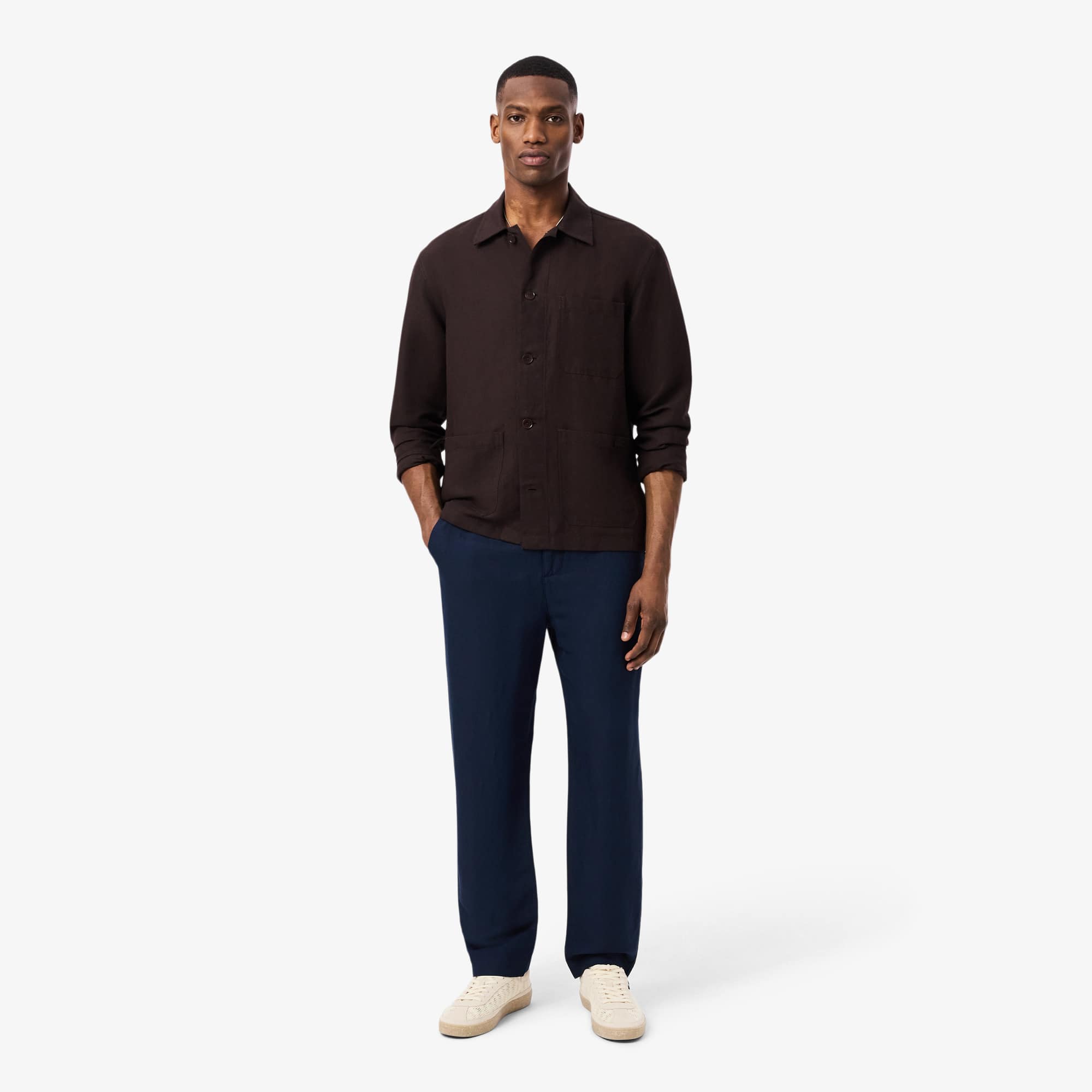 Lacoste Pantalones Chino De Lino De Corte Regular Azul