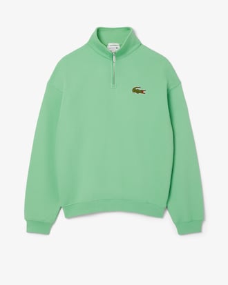Loose Fit Zip Neck Badge Accent Sweatshirt
