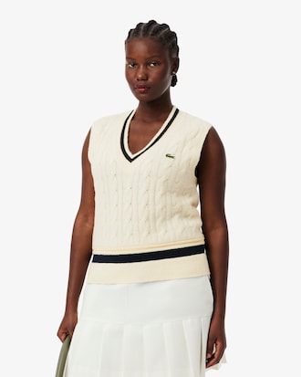 Women's Cable Knit Wool Sweater Vest