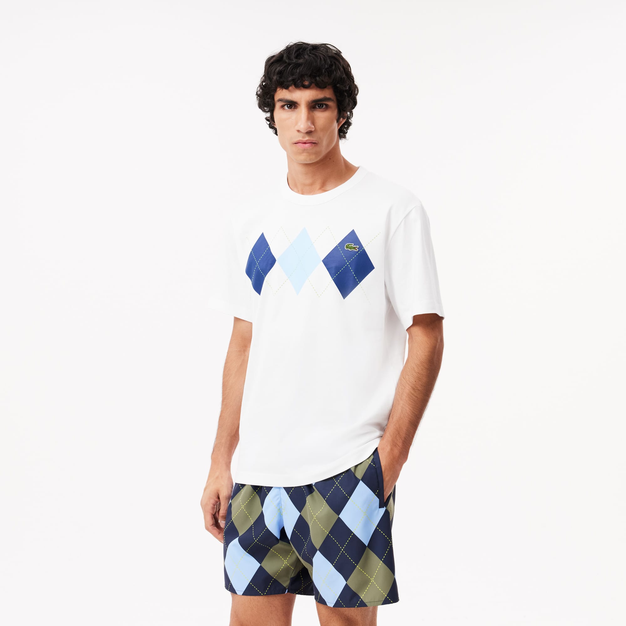 Lacoste Men's Heavy Cotton Argyle Print T-shirt - Xl - 6 In White
