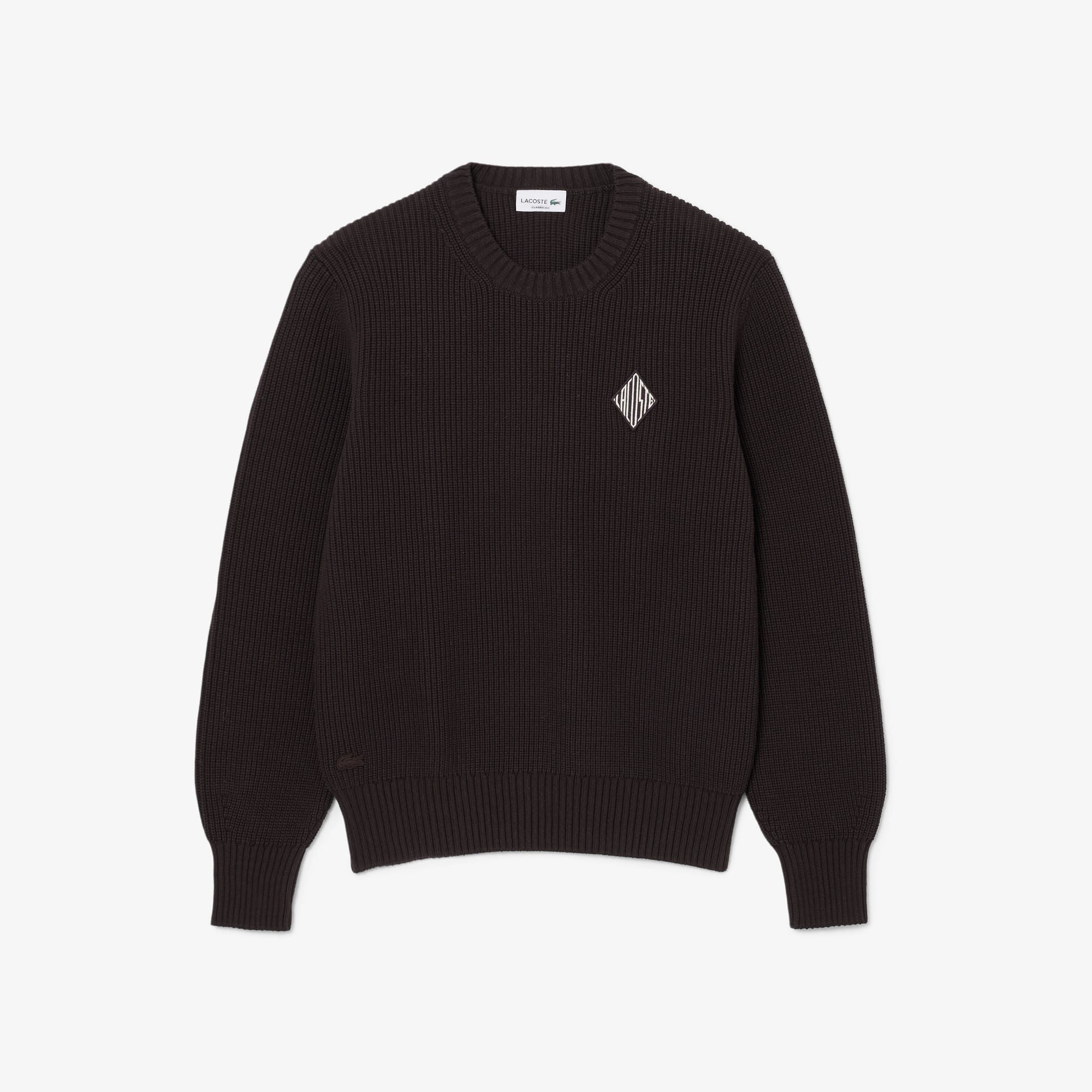 Pearl Rib Knit Badge Accent Sweater