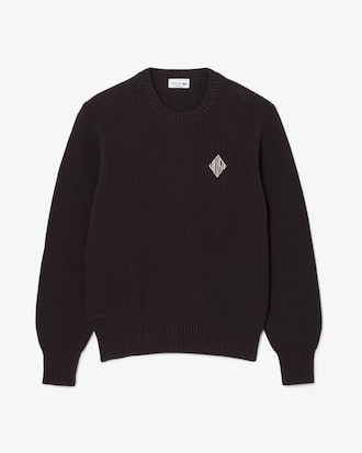 Pearl Rib Knit Badge Accent Sweater