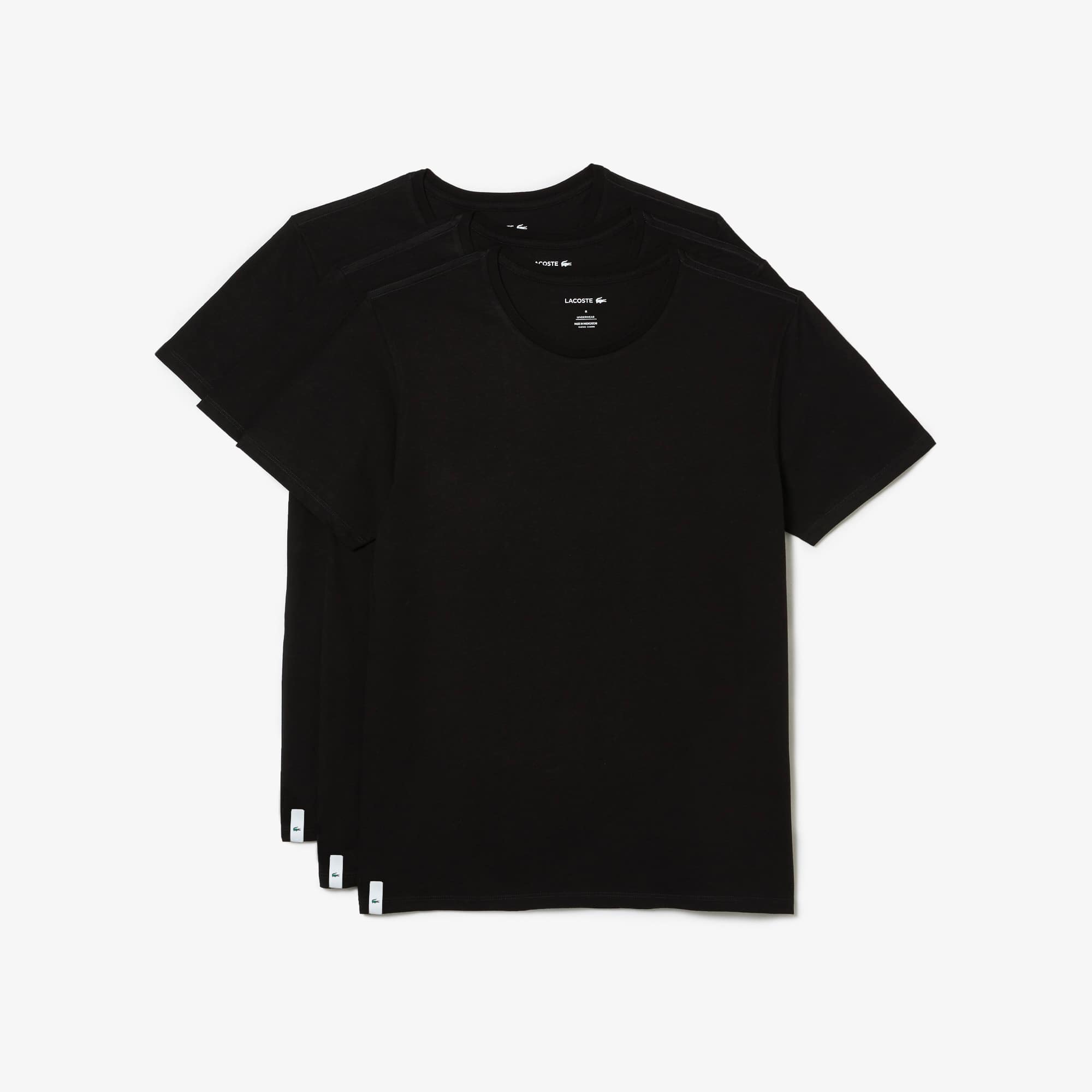 Lacoste Men's 3-Pack Essential Cotton Crew Neck Regular Fit Undershirts - Black
