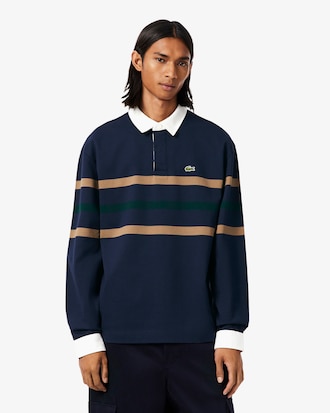 Relaxed Fit Striped Piqu&eacute; Rugby Polo Shirt