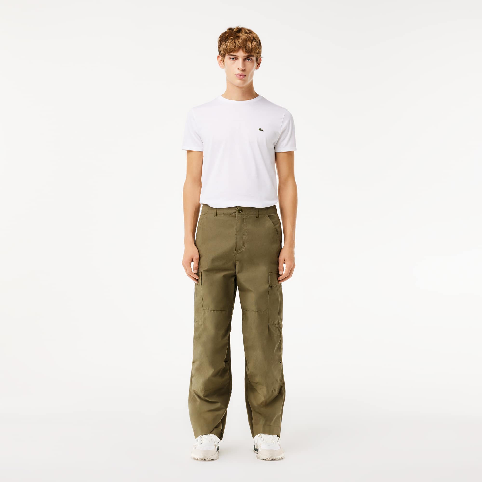 라코스테 Lacoste Mens Lightweight Cotton Cargo Pants,KhakiGreen-316