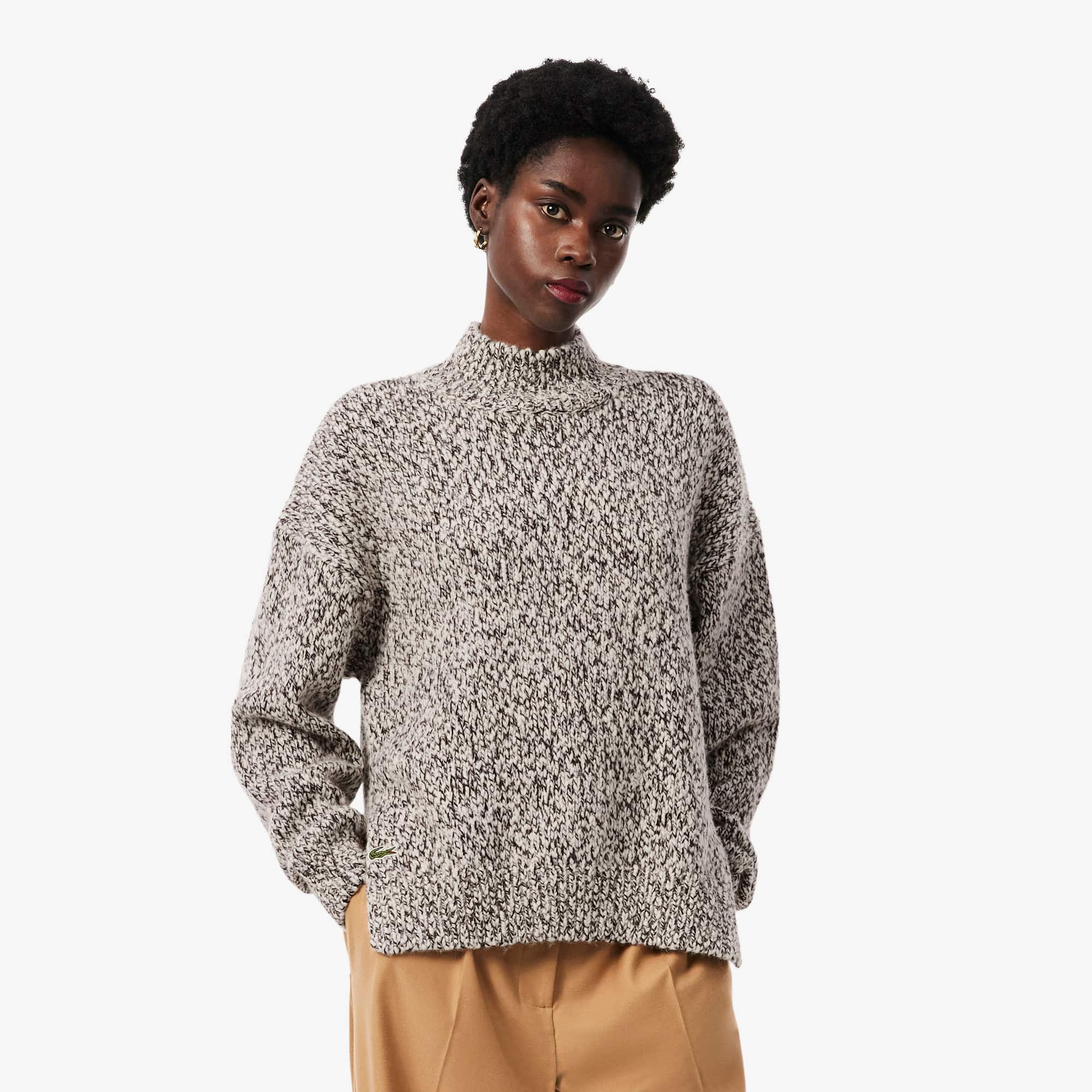 High Neck Mercerized Wool Knit Sweater - Sweaters & Sweatshirts