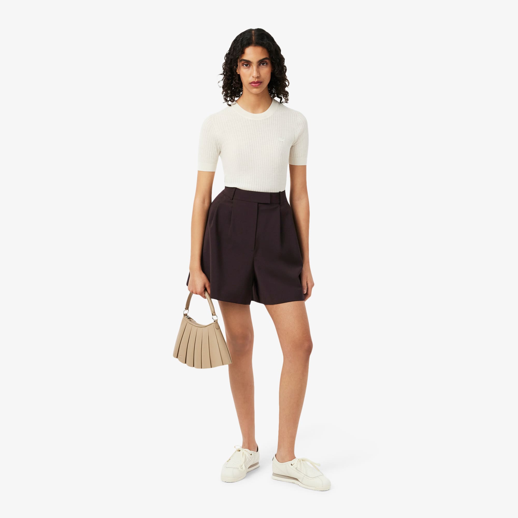Lacoste Oversized Wool Blend Pleated Bermuda Shorts