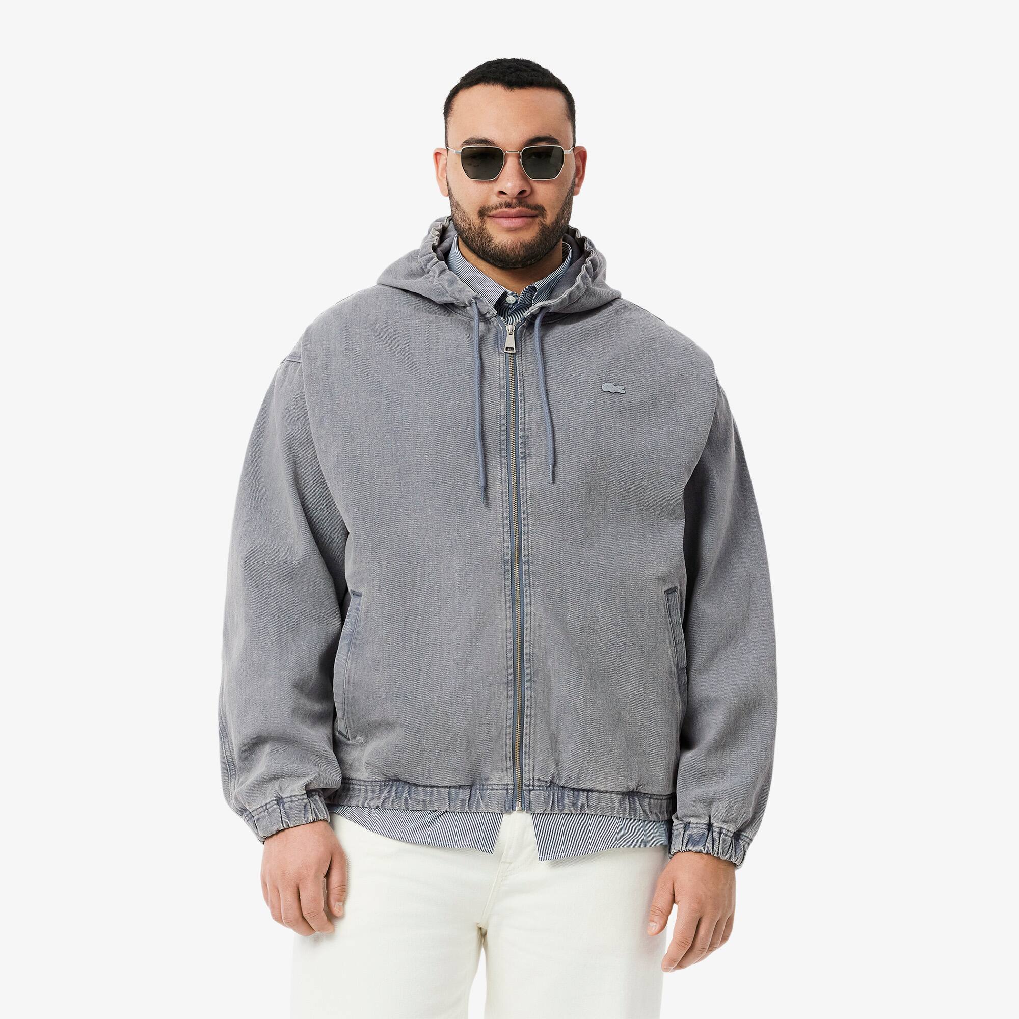 Men's Washed Effect Denim Hooded Jacket - Jackets & Coats - New In