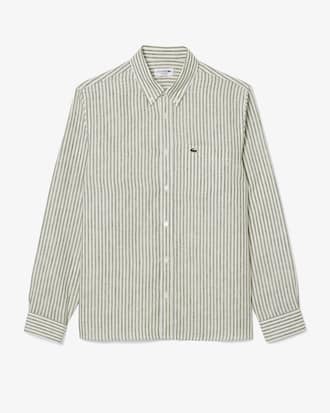 Camisa para hombre regular fit de lino a rayas