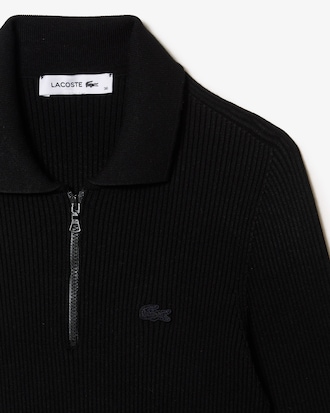 Robe longue col polo en maille c&ocirc;tel&eacute;e sans couture