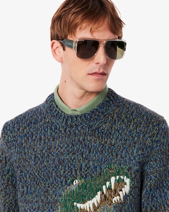 Su&eacute;ter De Punto Trenzado Con Intarsia De Cocodrilo