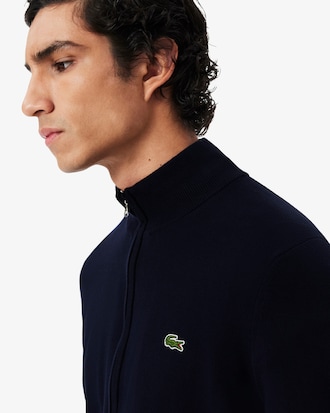 Men's Zip-Up High-Neck Cotton Sweater