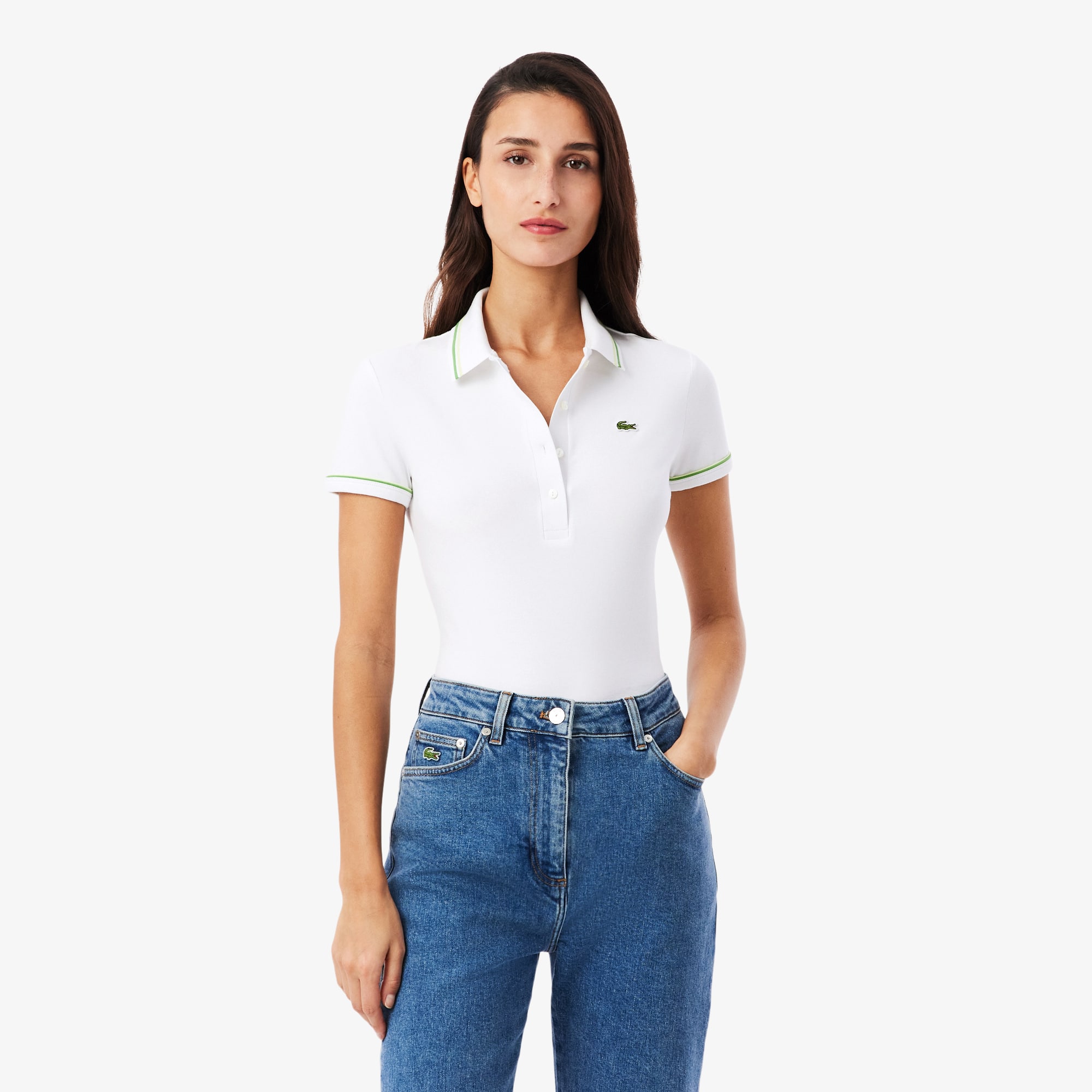 Lacoste Women's L.12.d Slim Fit Trim Detail Polo - 42 In White
