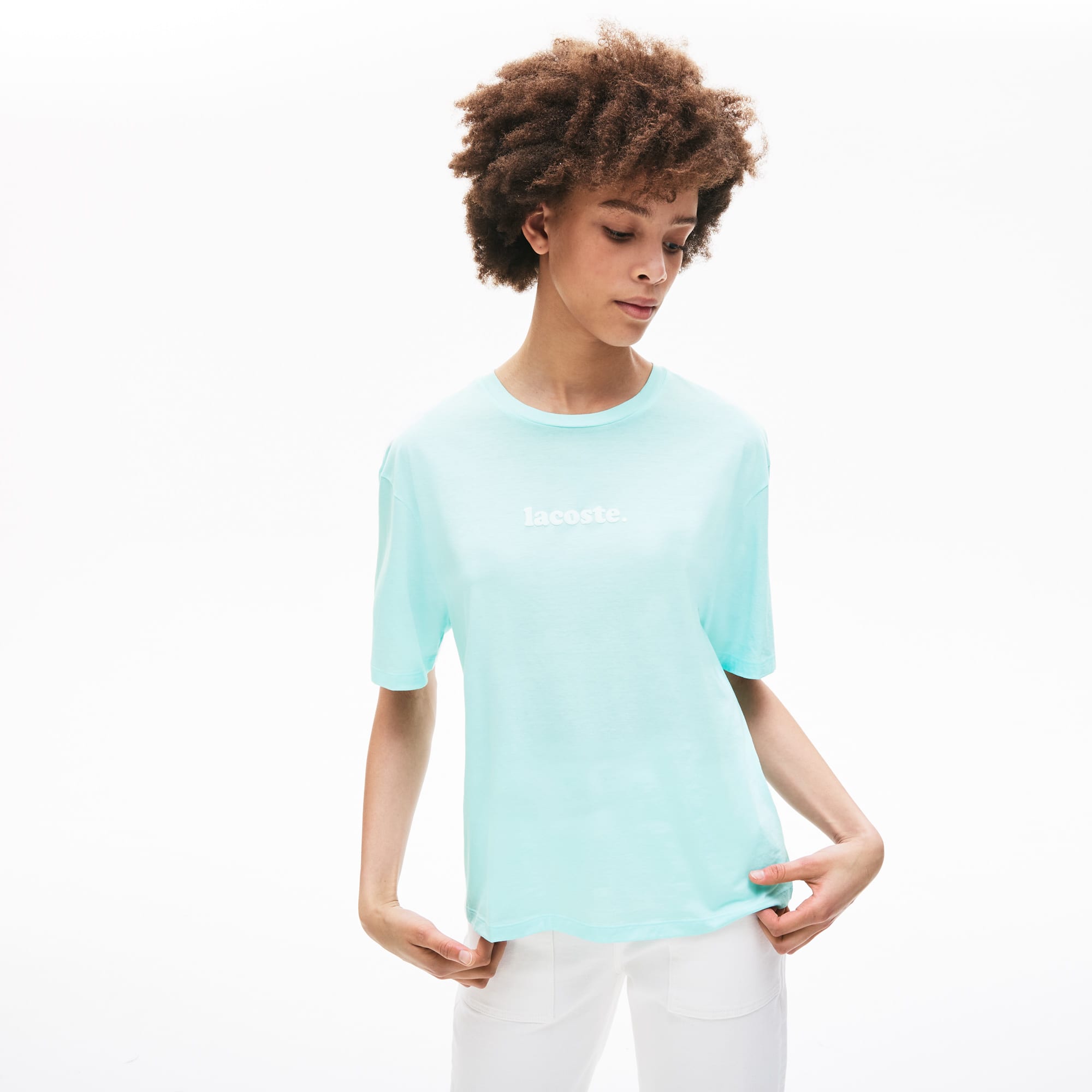 Lacoste★Signature Printed Crew Neck Tee 半袖Tシャツ Women's Signature Printed Crew Neck Cotton T-shirt - T