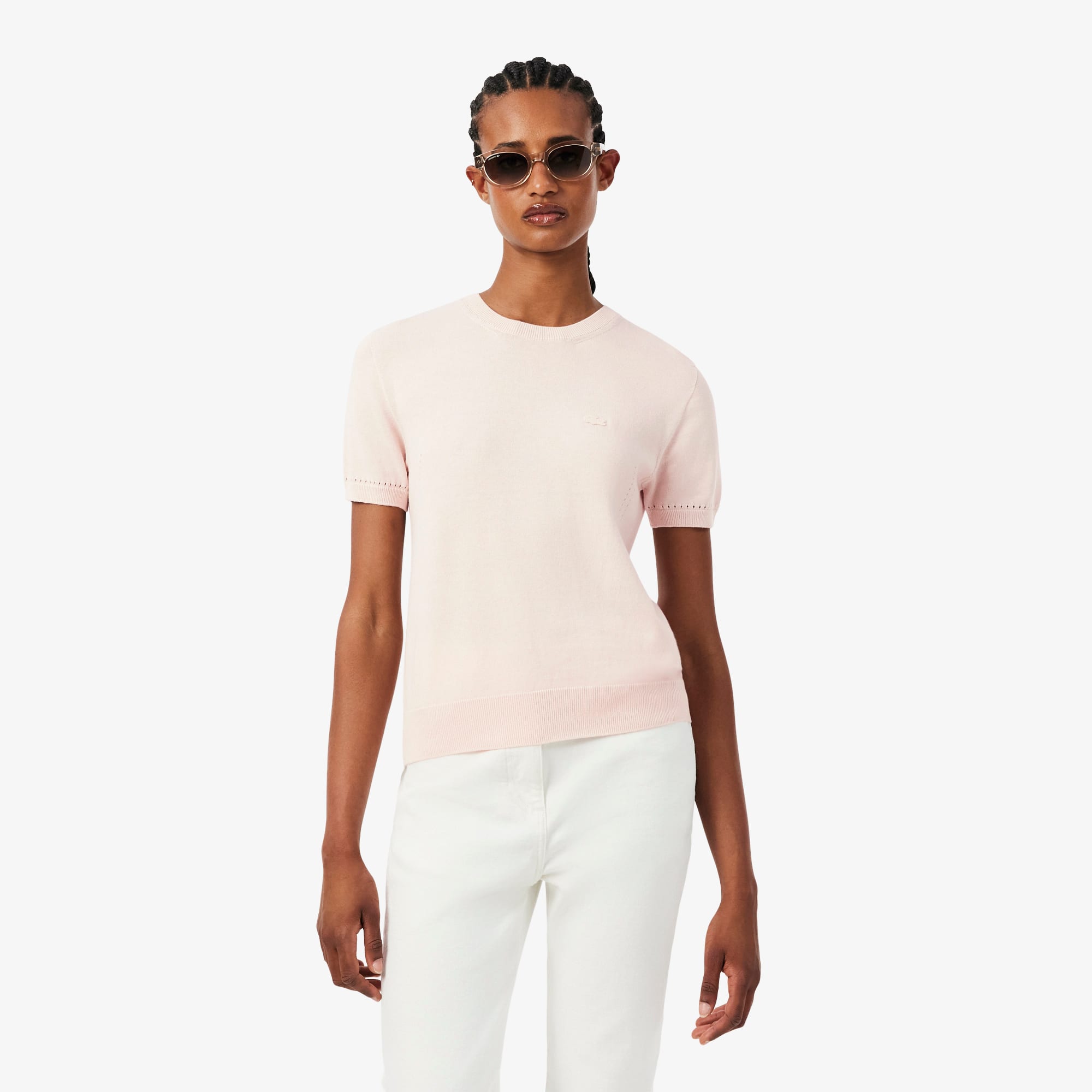 Lacoste Short Sleeved 3d Knit Sweater - S (36) In Pink