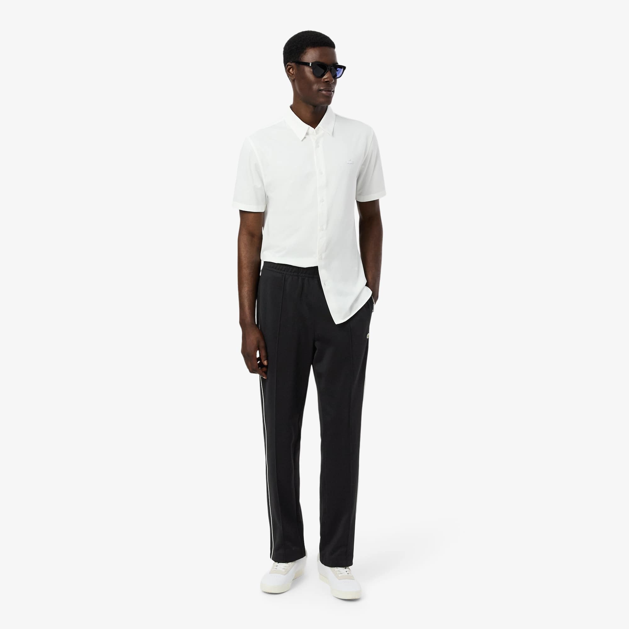 Lacoste Trim Accent Piqué Sweatpants In Black