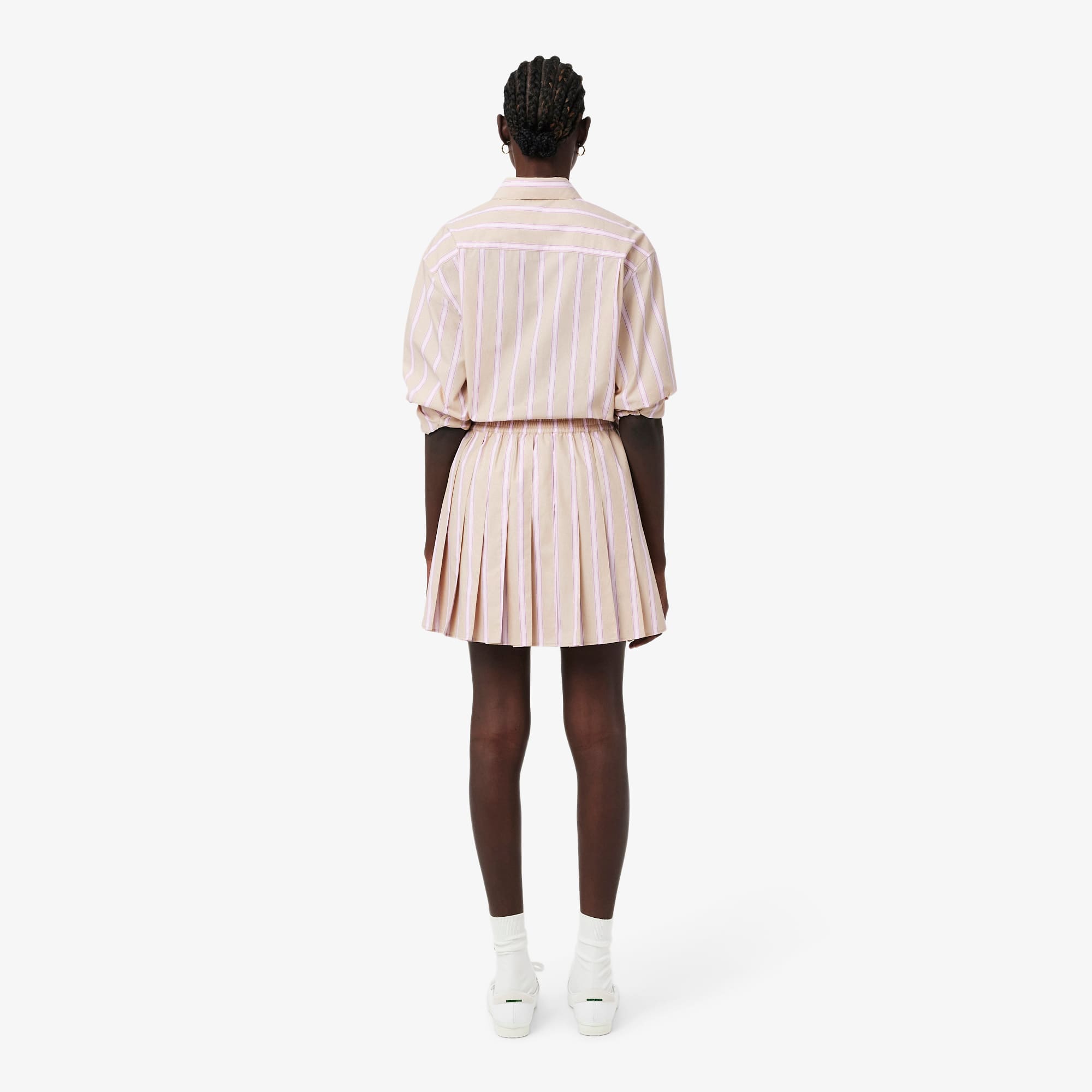 Poplin Short Striped Pleated Skirt
