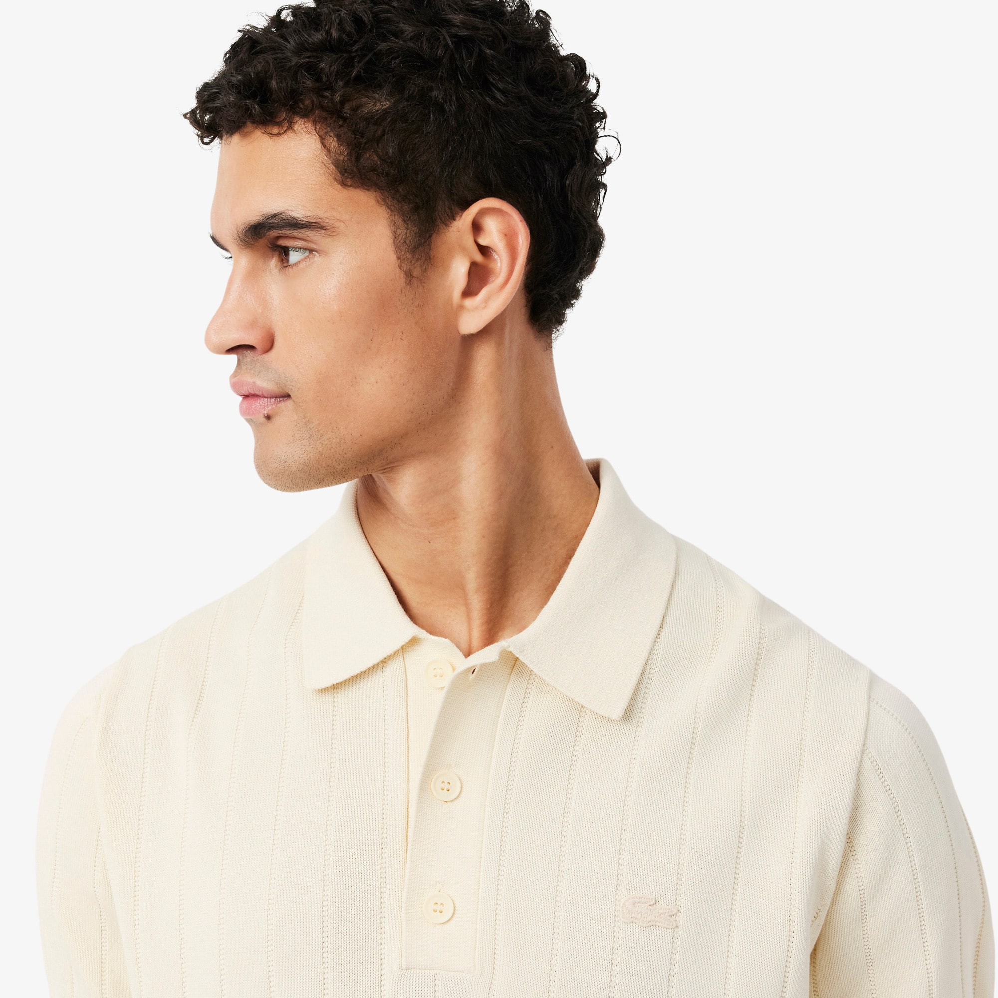 Fluid Ribbed Knit Polo Collar Sweater - Sweaters & Sweatshirts