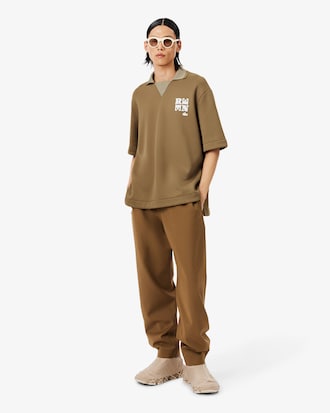 Runway Badge Accent Oversized Satin Polo Shirt