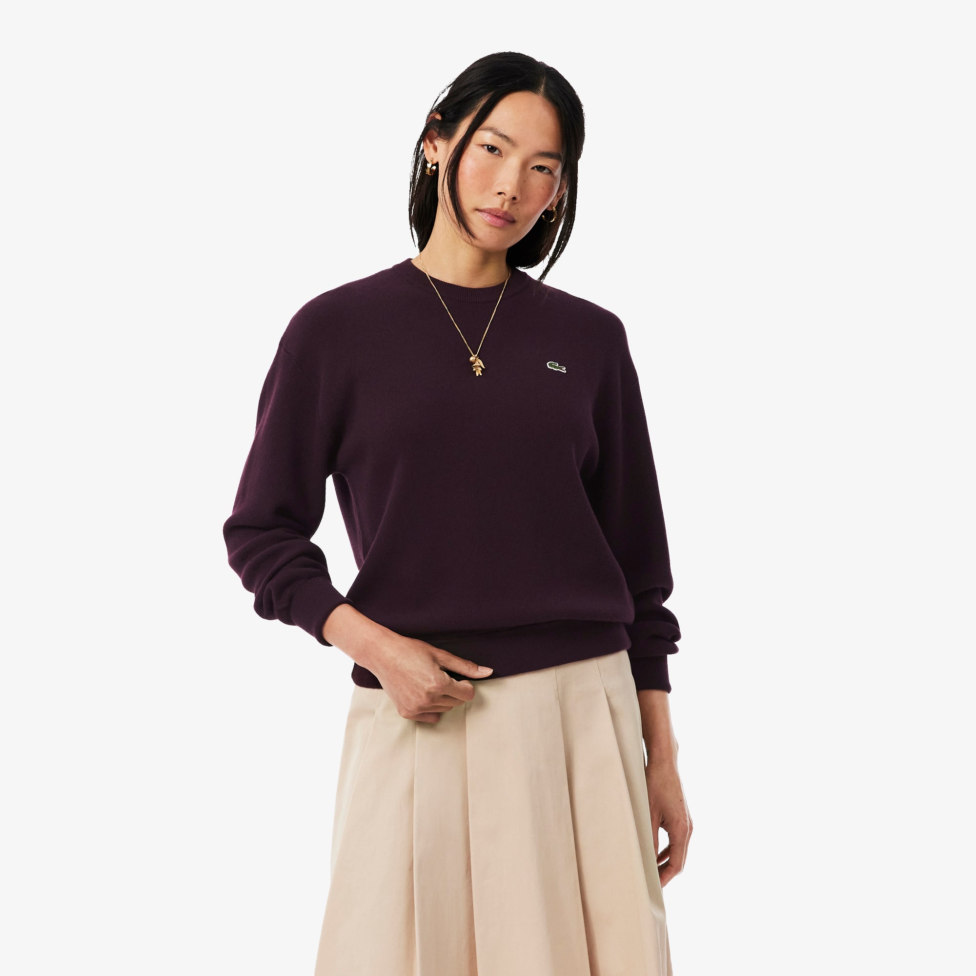 Lacoste Women's Relaxed Fit Cotton Crew Neck Sweater - XL (42)