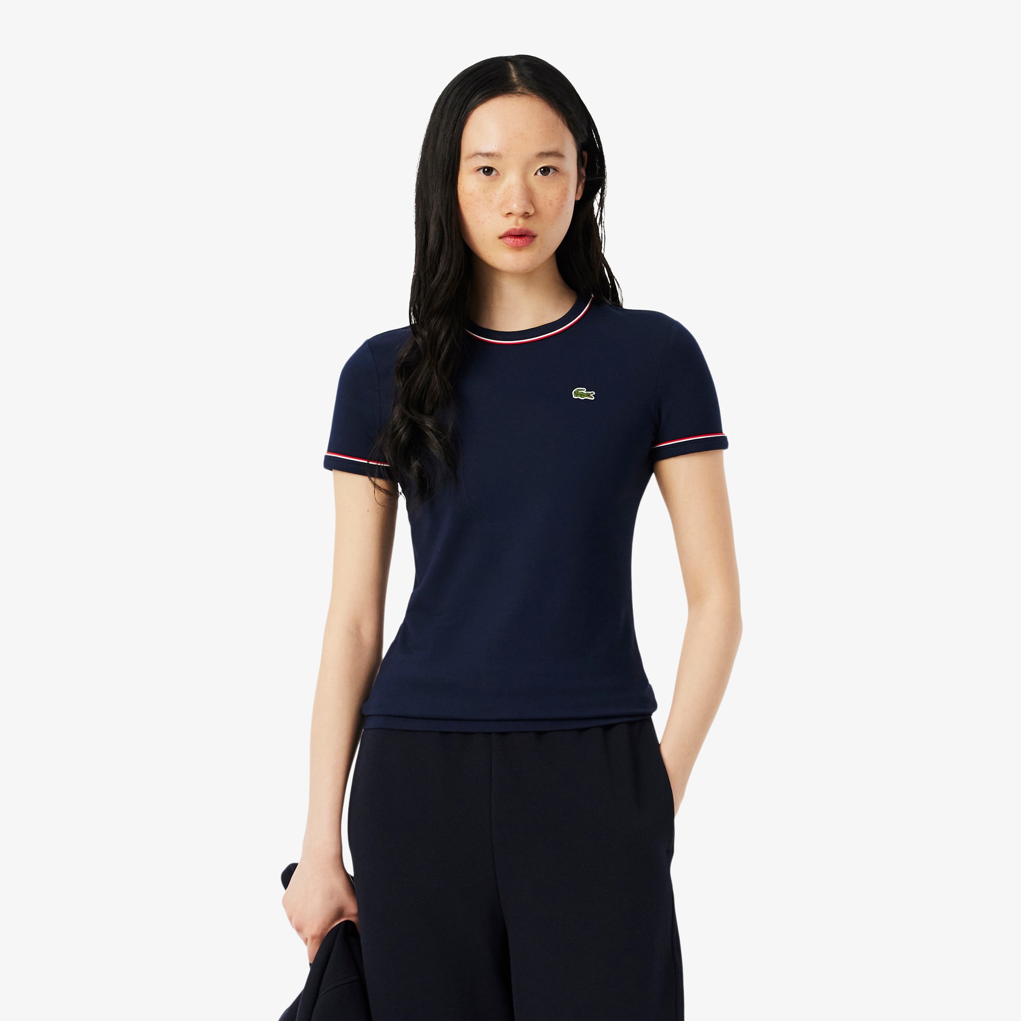 Lacoste Women's Contrast Trim Jersey T-shirt - 34 In Blue