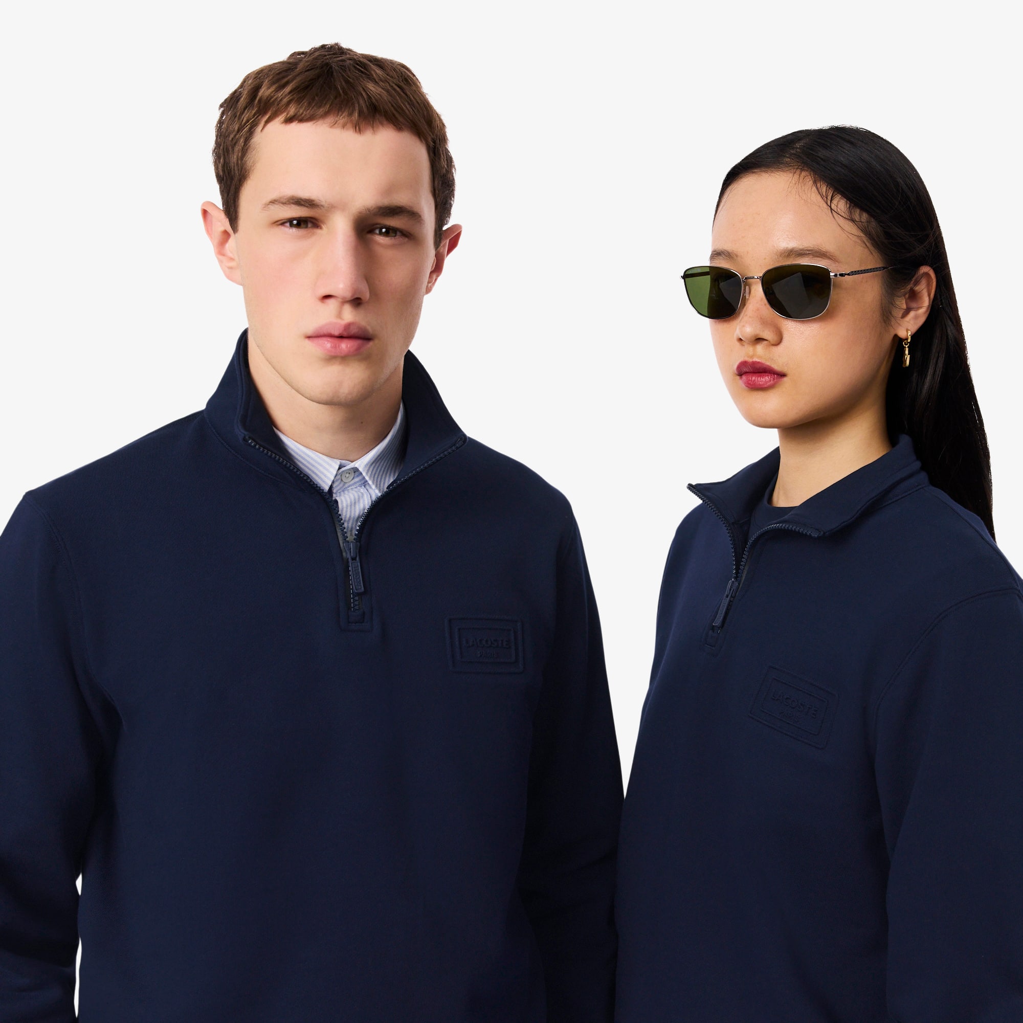 High Neck Embossed Zipped Sweatshirt - Sweaters & Sweatshirts