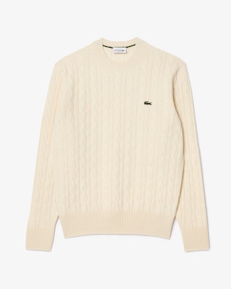 Men's Cable Knit Wool Crew Neck Sweater 