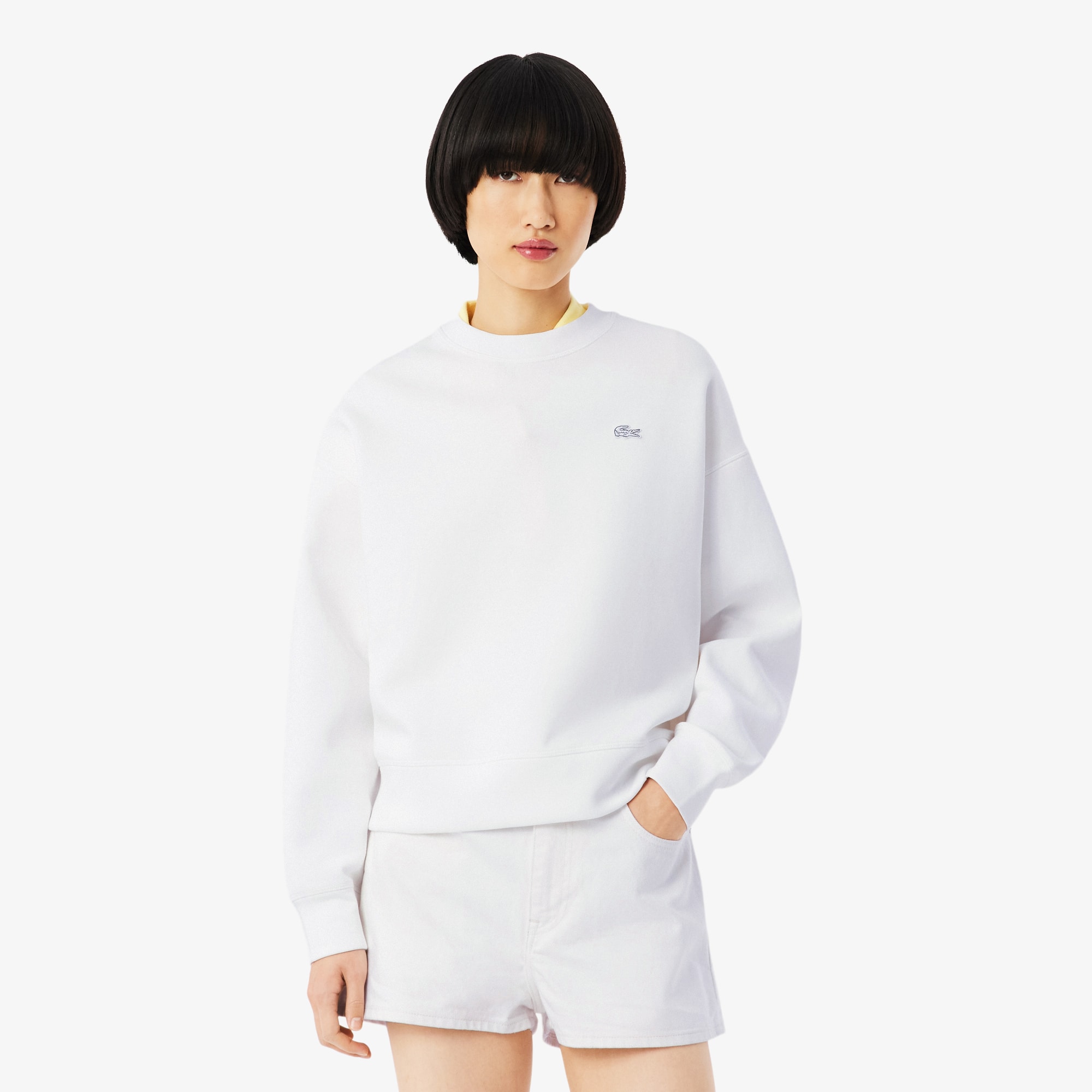 Lacoste Oversized Double Face Jersey Sweatshirt - 38 In White