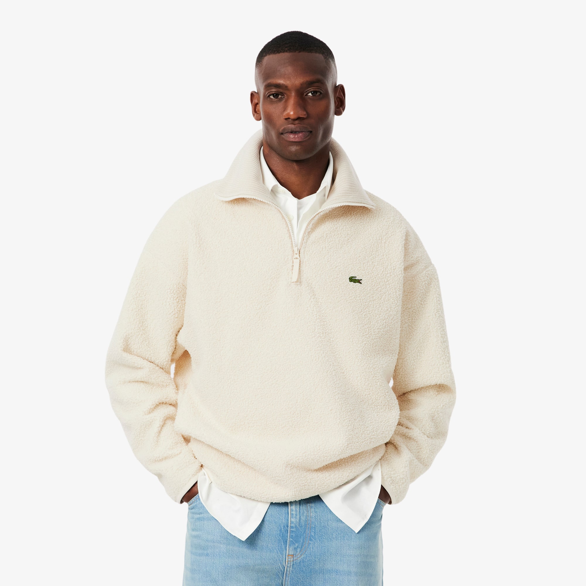 Lacoste Men's Zip-up Polar Fleece Sweatshirt - M - 4 In Neutral