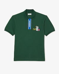 Polo con solapa navide&ntilde;a en contraste e insignia de cocodrilo para hombre