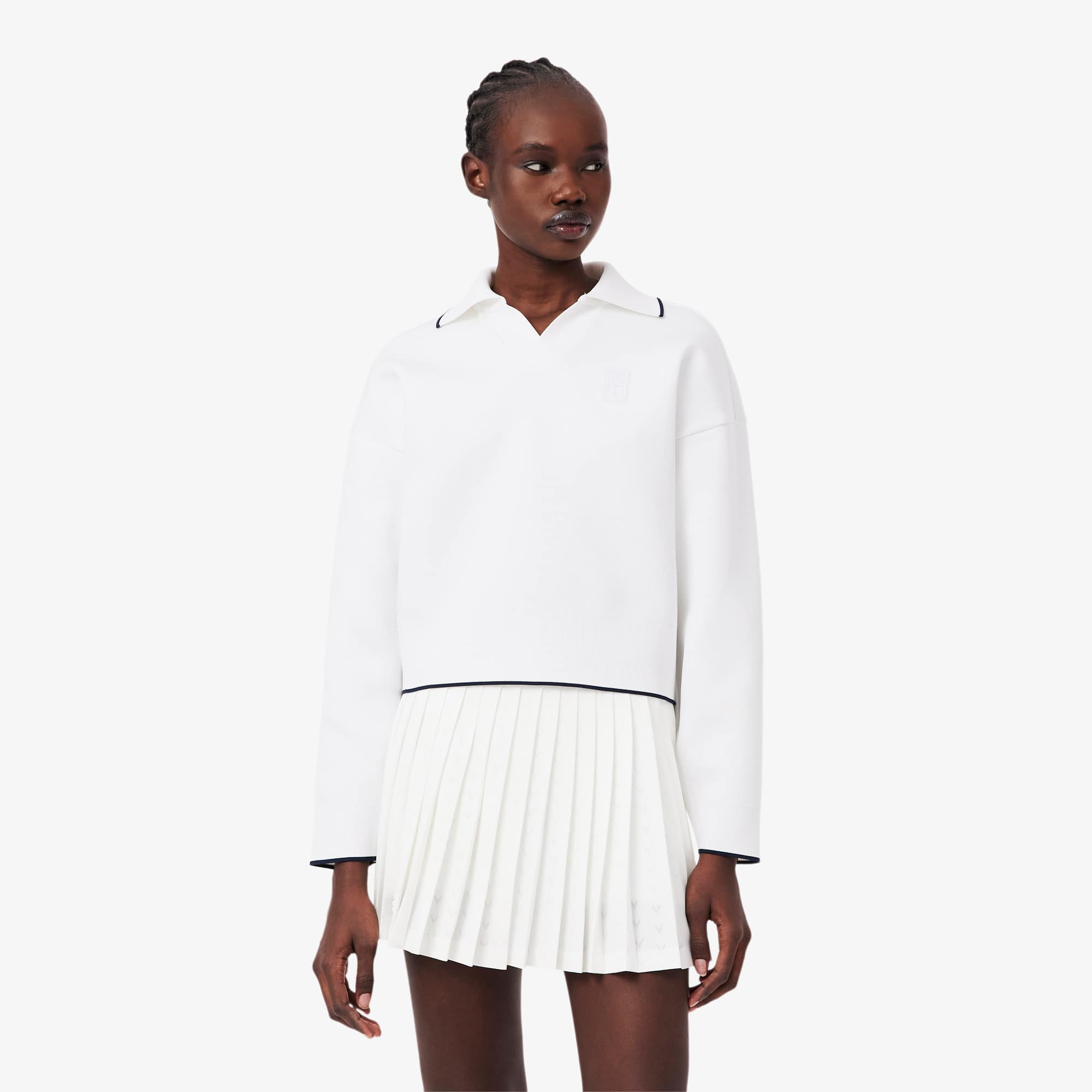 Lacoste Tennis Heritage Polo Collar Sweatshirt - 42 In White