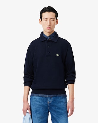 Men's Ribbed Cotton Polo Collar Sweatshirt