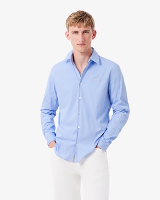 Camisa de Corte Ajustado de Popelina El&aacute;stica de Rayas