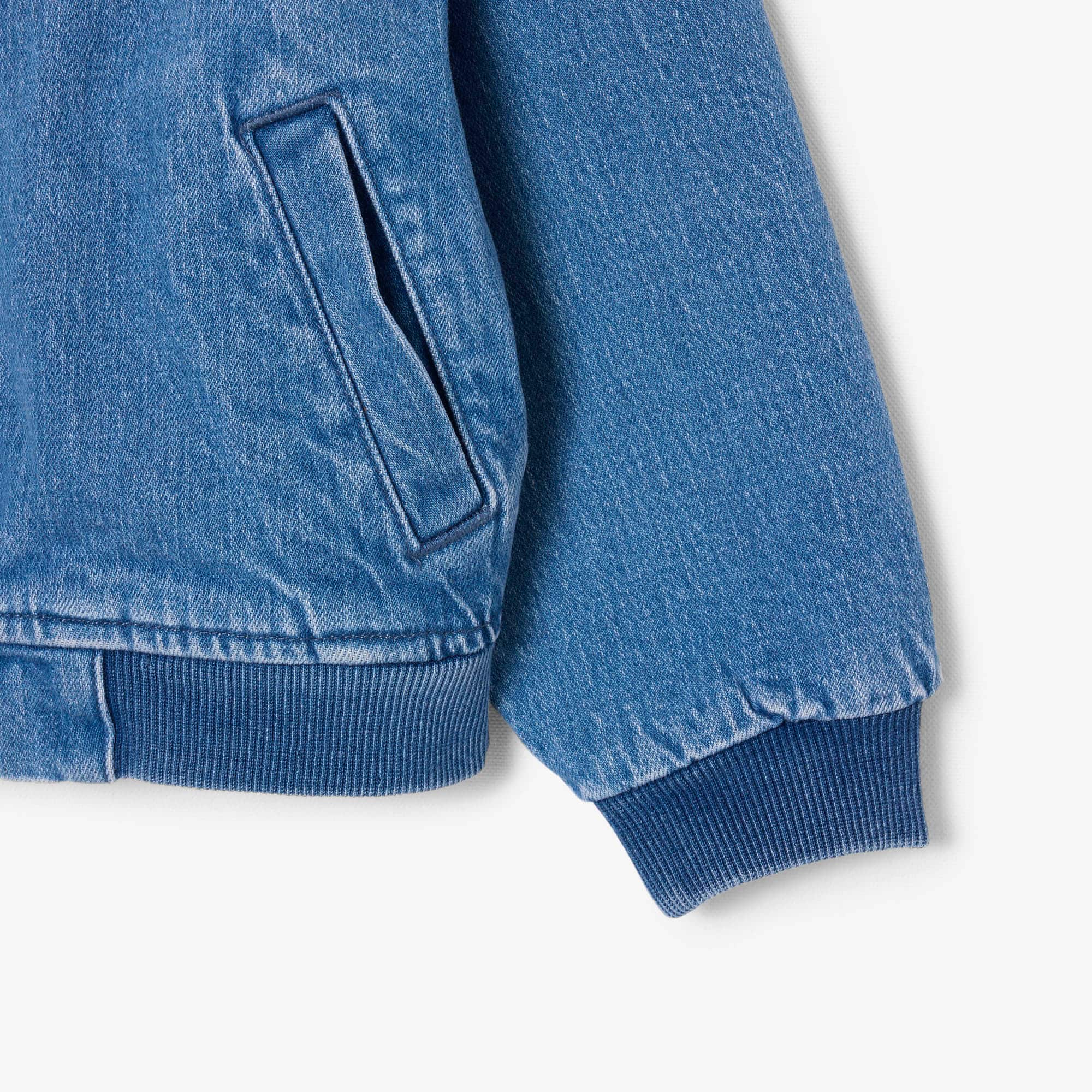 Padded Badge Accent Denim Bomber Jacket