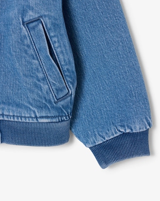 Padded Badge Accent Denim Bomber Jacket